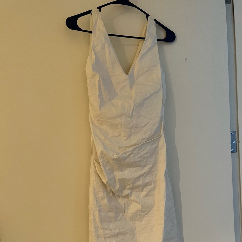 Nicole Miller V Neck Crepe Gathered Dress